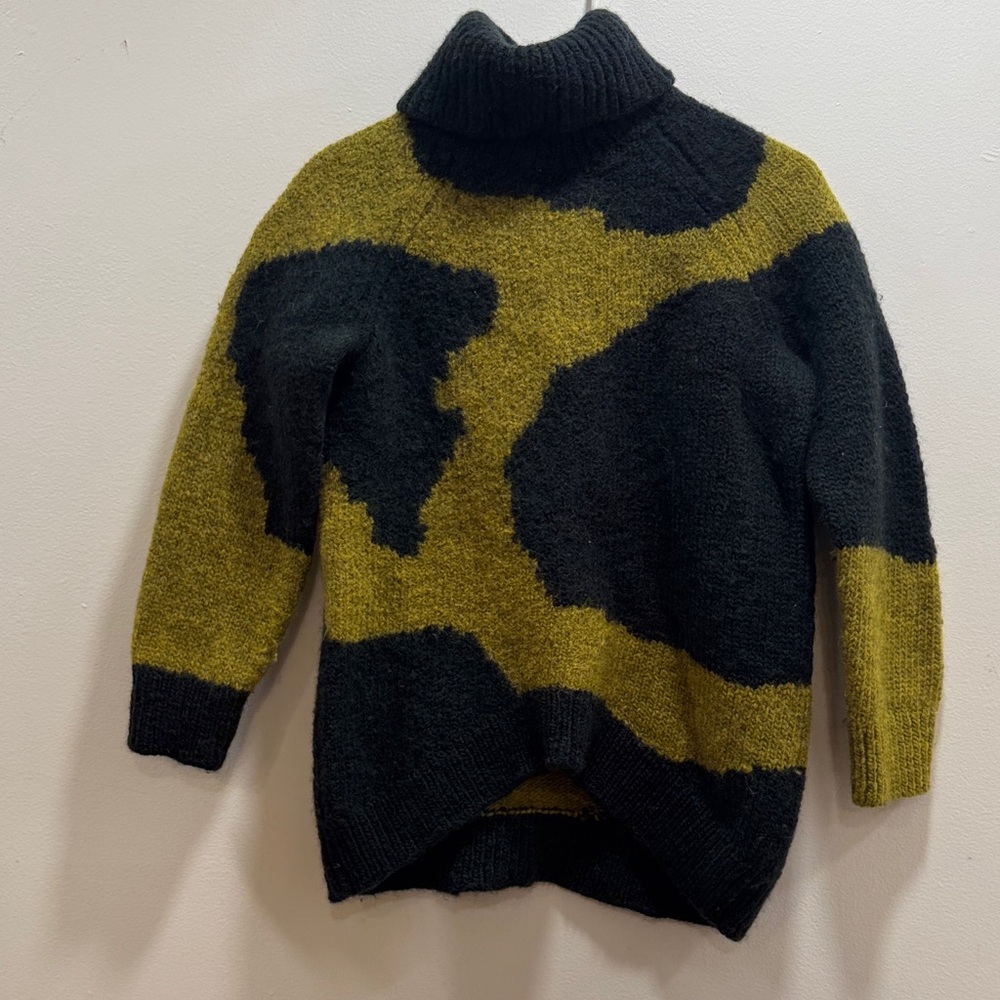 COS Two Color Green Splotch Knit Sweater
